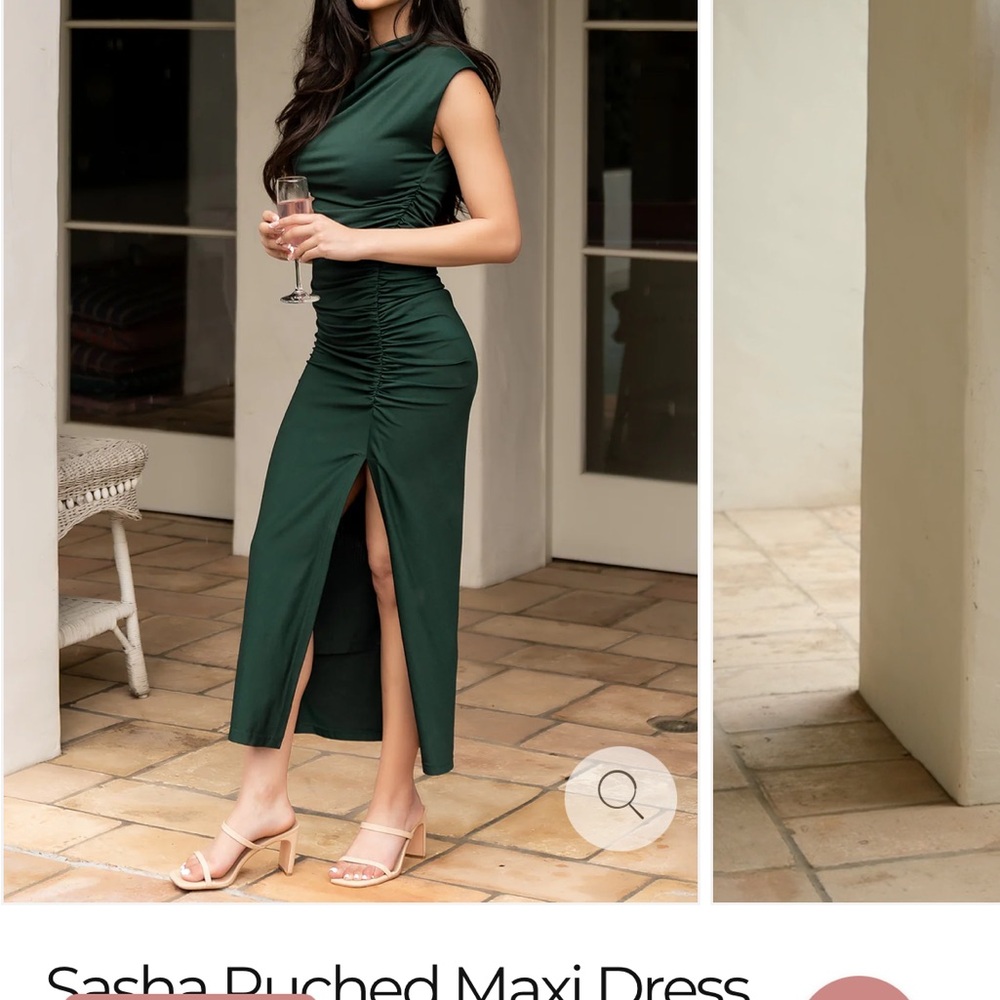 Baltic Born Dark Green Ruched Maxi Dress - Picture 3 of 6